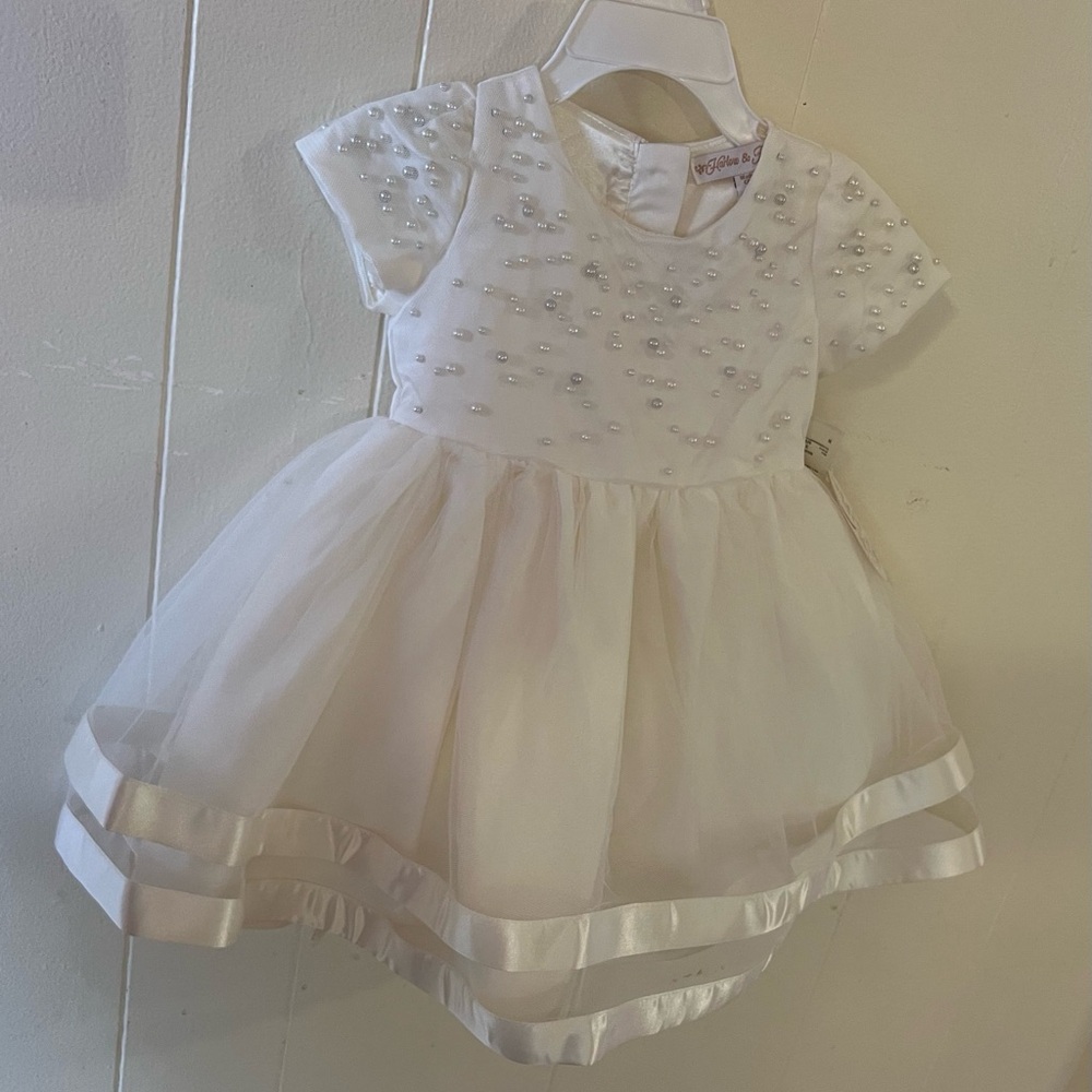 White and Cream Beaded Baby Dress